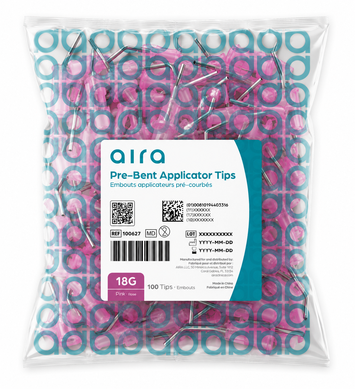 Pre-Bent Applicator Tips - Pink 18 Ga Precision Liner Delivery Tips